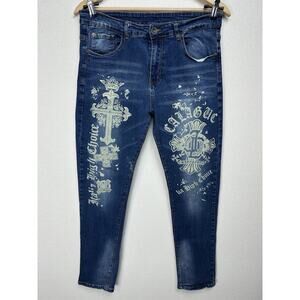 Jeans Wear Blue Denim Graphics High Choice CALAGUC Mens Size 32 Mid Rise Y2K